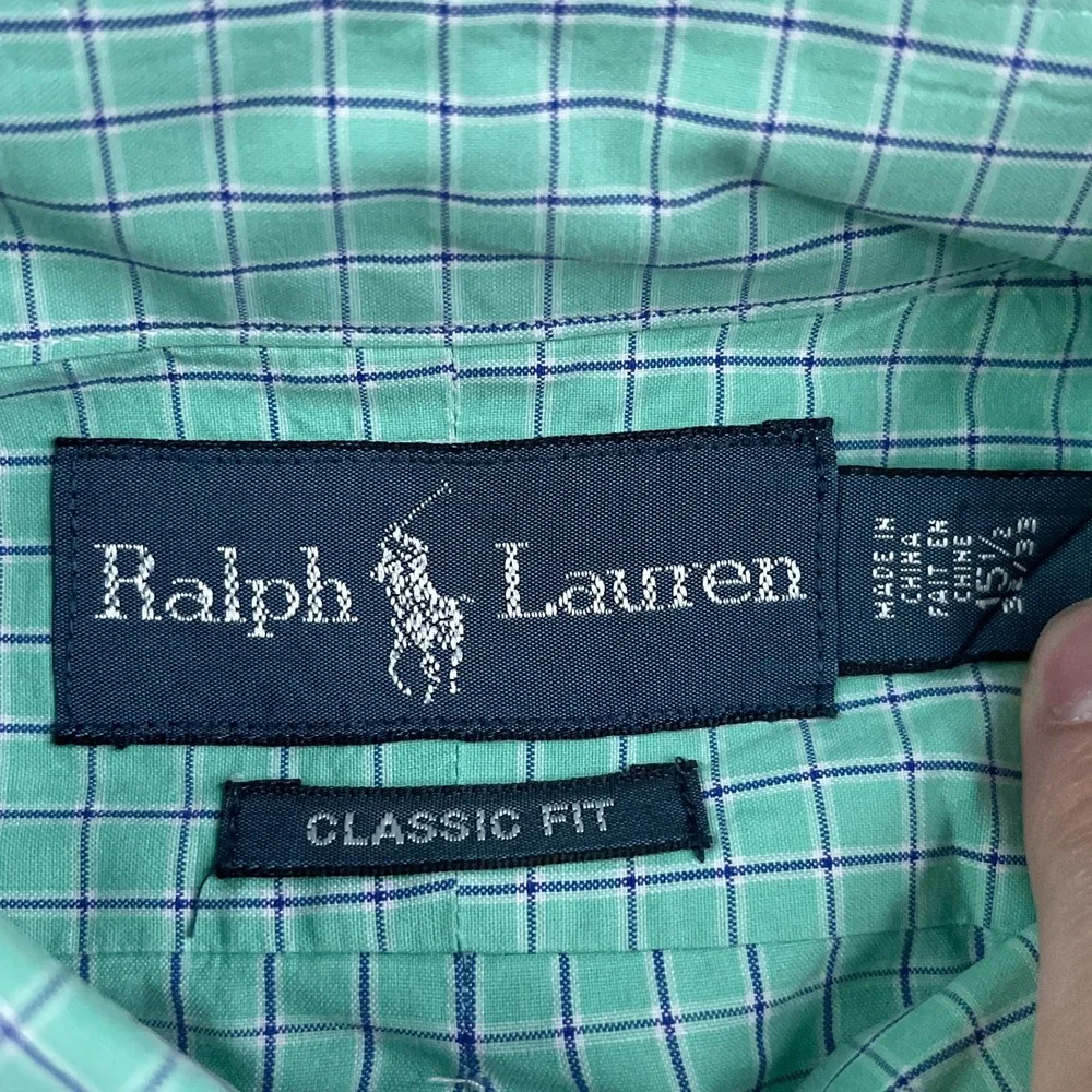Ralph Lauren Shirt Mens 15.5 32 Green Check Classic Fit Long Sleeve Preppy Ivy